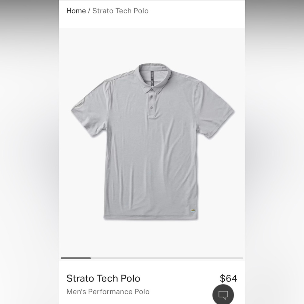Vuori strato tech polo size medium platinum heather color.